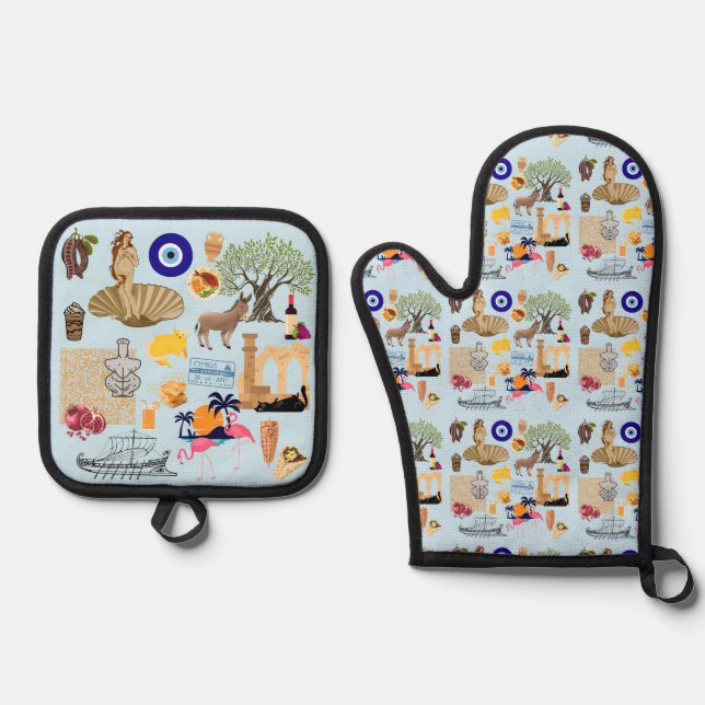 Zypern Symbole für Reisende Ofenhandschuh & Topflappen-Set (Vorderseite)