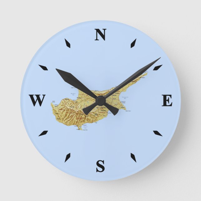 Zypernkarte Runde Wanduhr (Vorderseite)