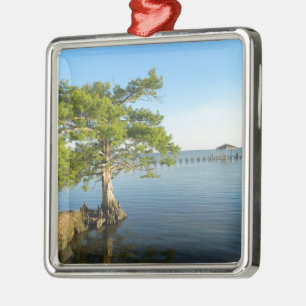 Zypresse-Baum auf dem äußeren Bank-Ton Silbernes Ornament