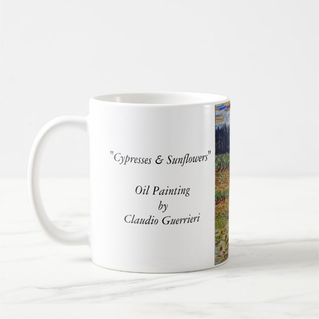Zypresse u. Sonnenblumen Kaffeetasse (Links)