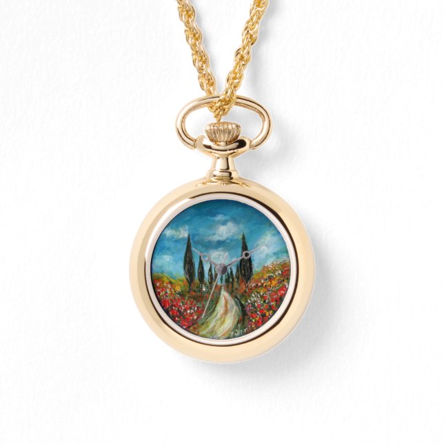 ZYPRESSEBÄUME UND -POPPIEN IN DER TUSKANISCHEN RUN ARMBANDUHR (Vorderseite)