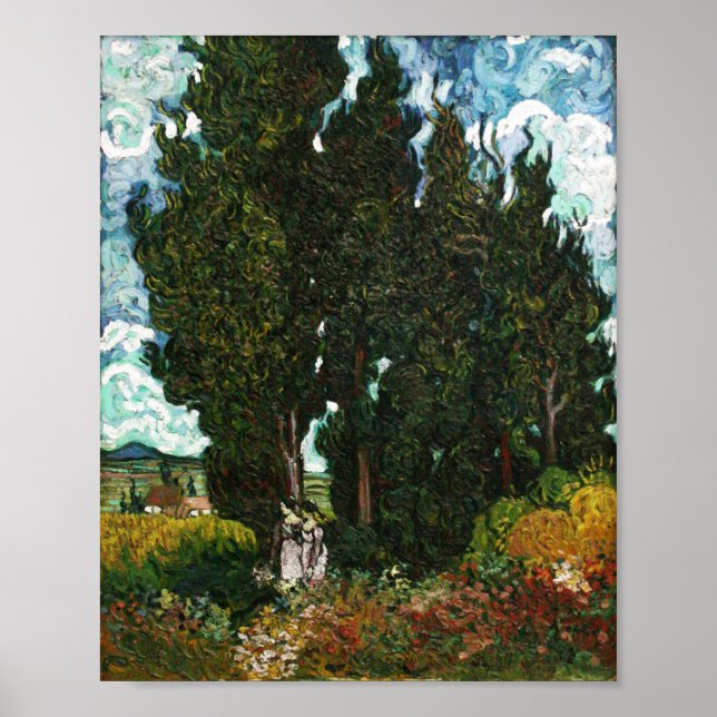 Zypressen mit zwei Frauen, Vincent van Gogh Poster (Vorne)