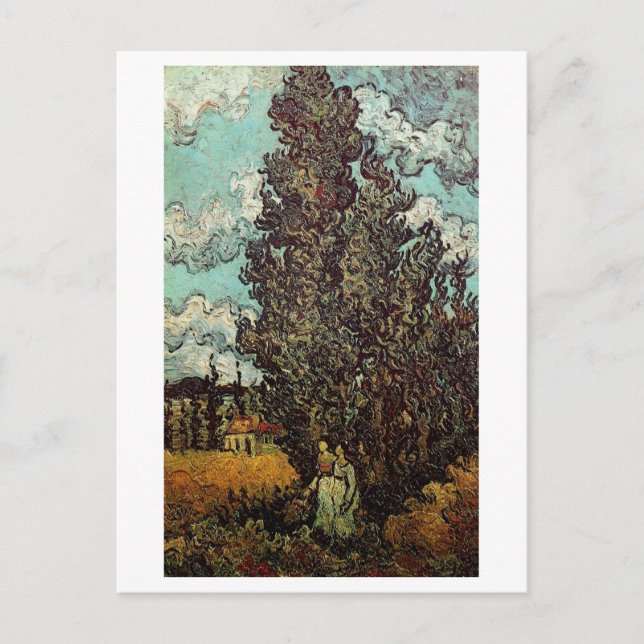 Zypressen und zwei Frauen, Vincent van Gogh Postkarte (Vorderseite)