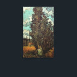 Zypressen und zwei Frauen von Vincent van Gogh Leinwanddruck<br><div class="desc">Cypresses and Two Women von Vincent van Gogh ist eine Vintage Kunst Post-Impressionismus Landschaft Natur Malerei. Ein Symbol der Freundschaft, die besten Freunde, die einen Spaziergang über die Landstraße im Süden Frankreichs machen. Ein Blick auf Zypressen mit zwei weiblichen Figuren und weißen flauschigen Wolken in einem blauen Sommerhimmel. Ein Bauernhaus...</div>