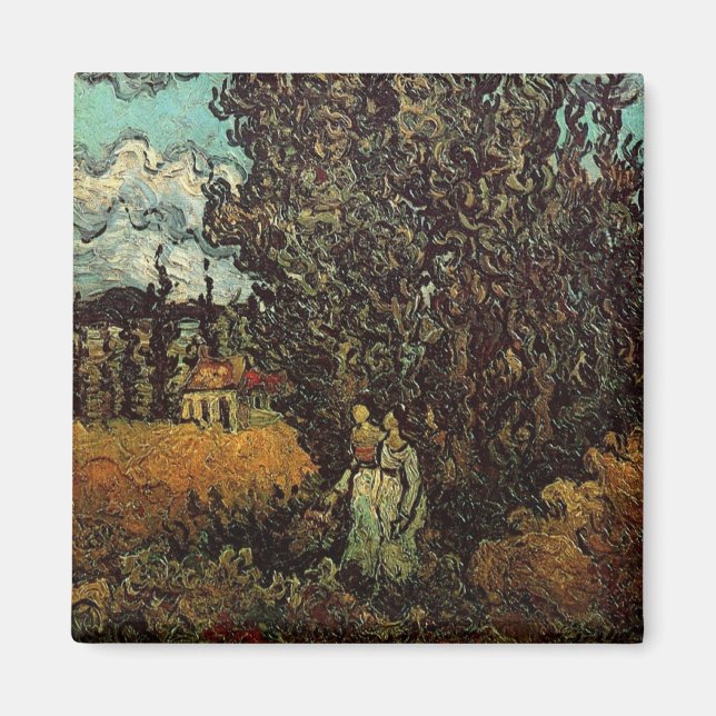 Zypressen und zwei Frauen von Vincent van Gogh Magnet (Vorne)