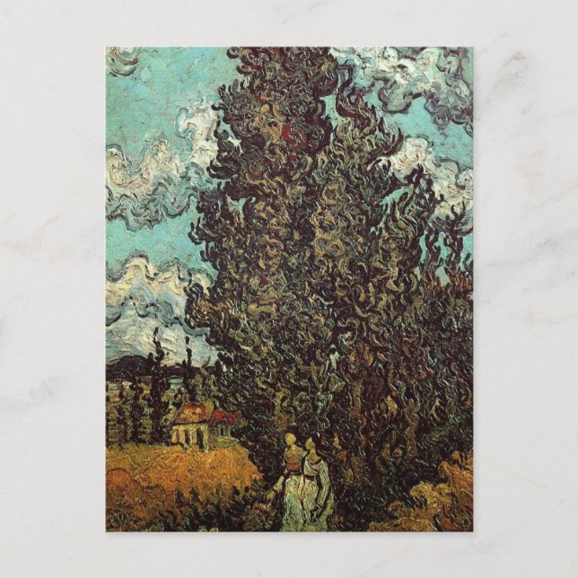 Zypressen und zwei Frauen von Vincent van Gogh Postkarte (Vorderseite)