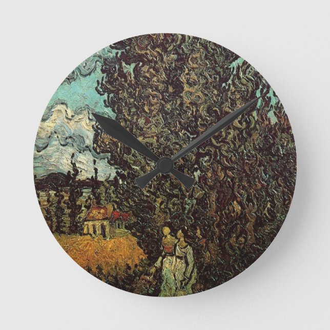 Zypressen und zwei Frauen von Vincent van Gogh Runde Wanduhr (Vorderseite)
