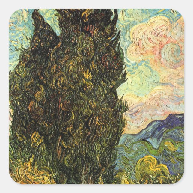 Zypressen von Vincent van Gogh Quadratischer Aufkleber (Vorderseite)