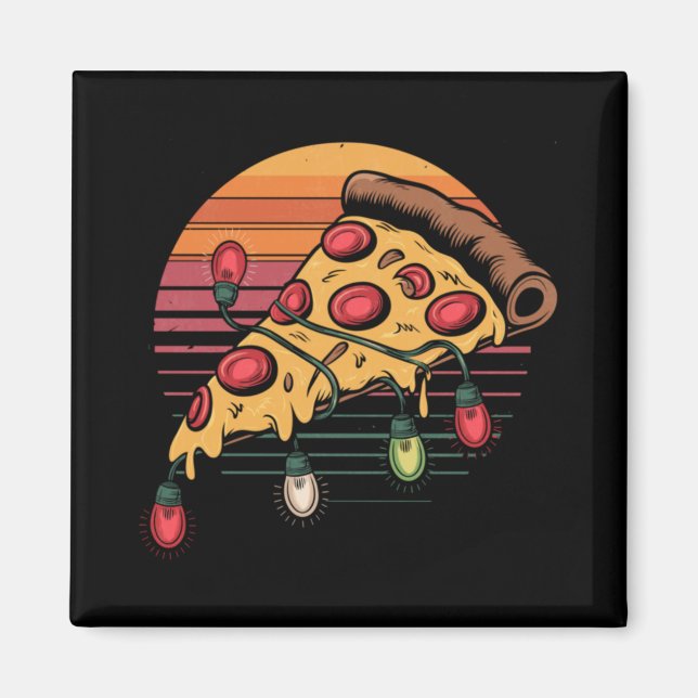 Zza Christmas Lights Retro Sunset Xmas Fast Food  Magnet (Vorne)